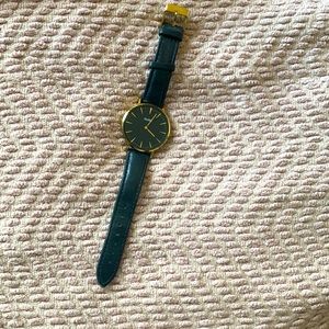 Black & Gold Cluse Watch with Leather Strap